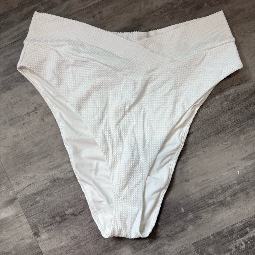 Aerie Jacquard High Waisted Crossover Bikini Bottom NWT WHITE